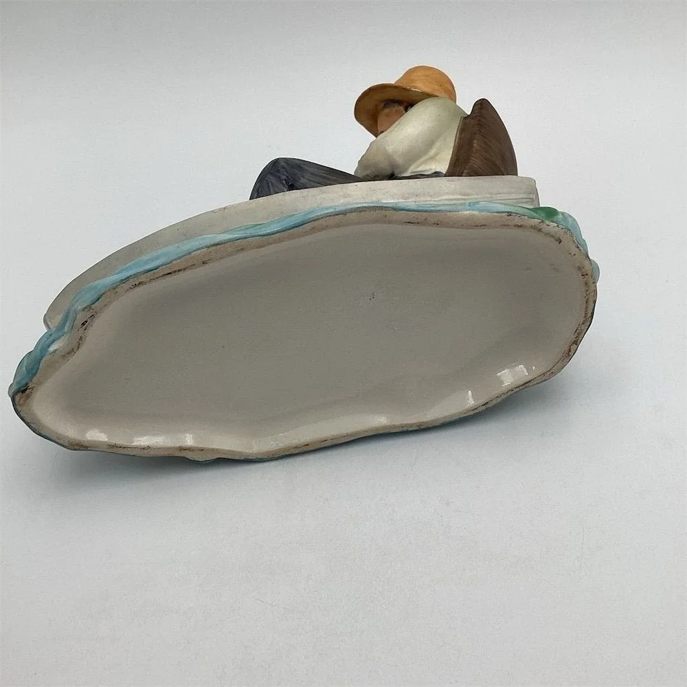 Vintage Ceramic Sleeping‎ Fisherman with Dog Figurine Nautical Decor